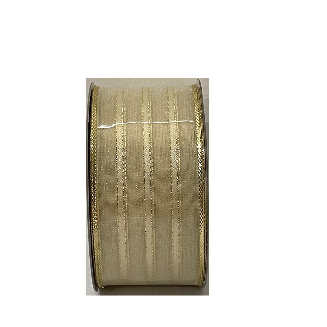 CHRISTMAS RIBBON 270*4CM OFF WHITE AND GOLD