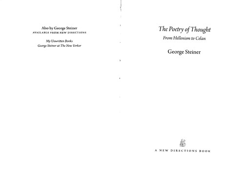 The Poetry Of Thought: From Hellenism To Celan